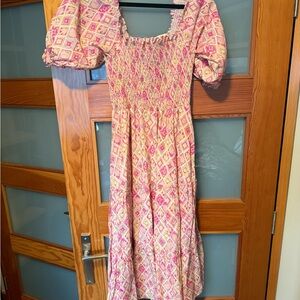 Peixoto Pink and Cream Long Sleeve Dress